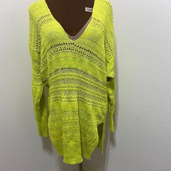 FREE PEOPLE Hot Tropics Open Knit Sweater Limelight Combo Size Small - Picture 1 of 7